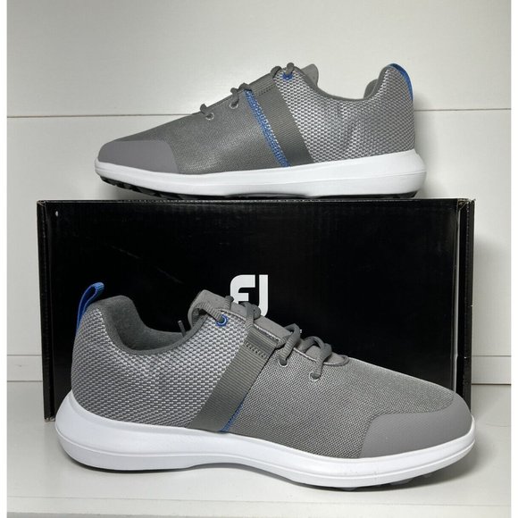 New in Box Footjoy Flex Men's Golf Shoes Size 7 Wide Style #56121 Grey/Blue - Picture 2 of 6